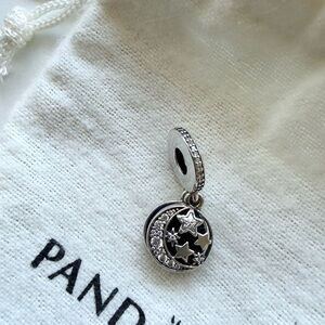 Pandora Silver Moon & Star Dangle Charm with Deep Blue Enamel